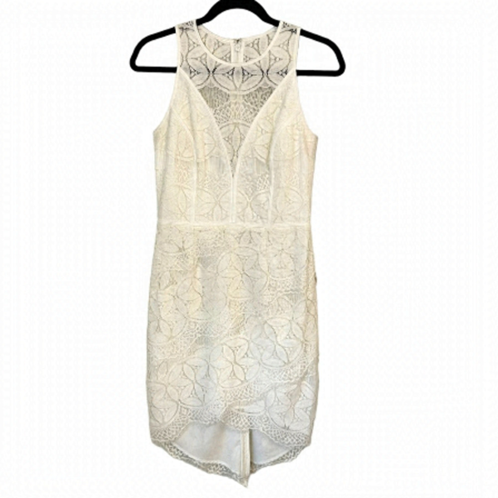 ADELYN Rae White Lace Sleeveless High Low Sheath Dress